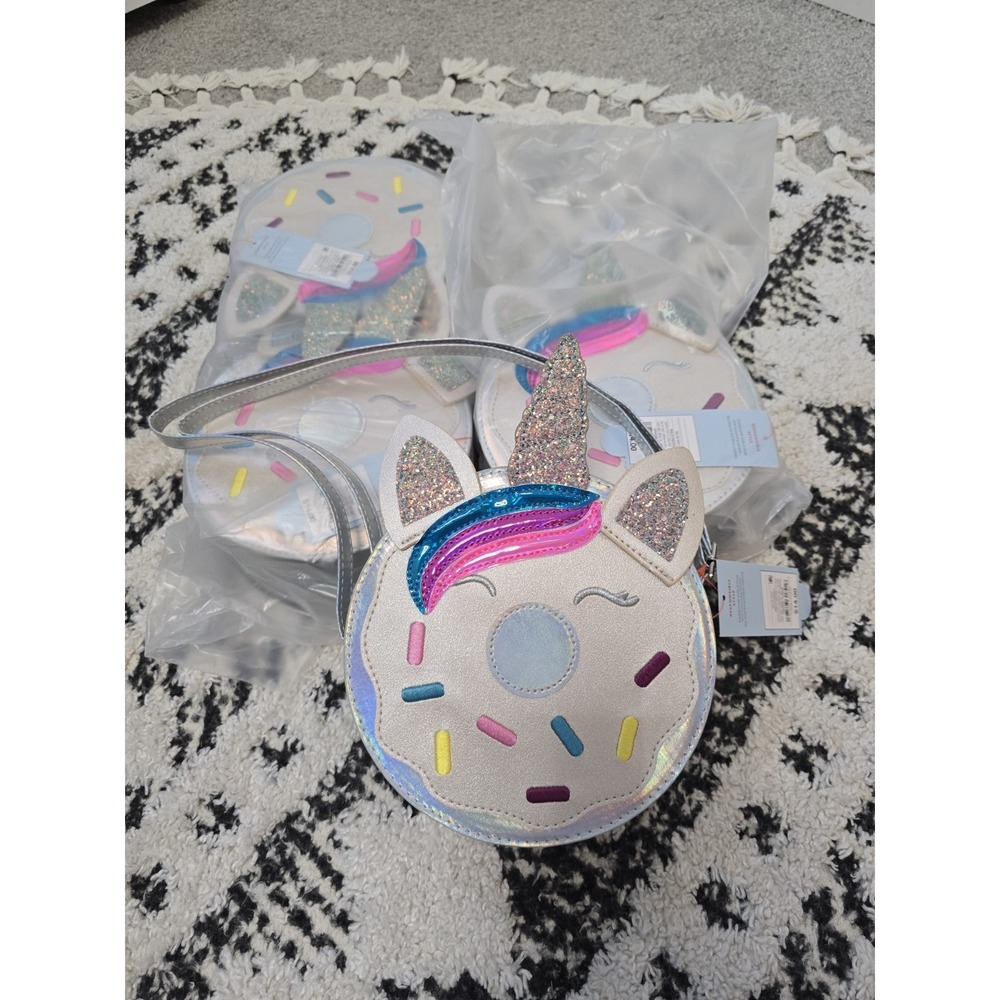 Cat & Jack Unicorn Donut Crossbody Bag Glitter Rainbow Strap Multicolor Girls